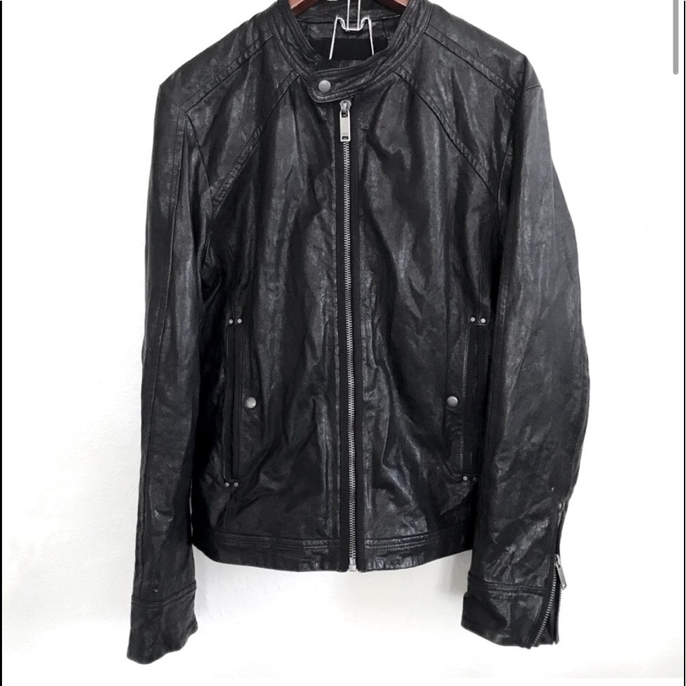 Diesel Black 100% Sheep Leather Motorcycle Jacket Cafe Racer XL